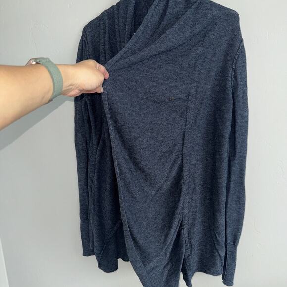 Free People Bohemian Wrap Cardigan Navy Blue Sz M DAMAGED Boho Flowy Ruching - Picture 2 of 8